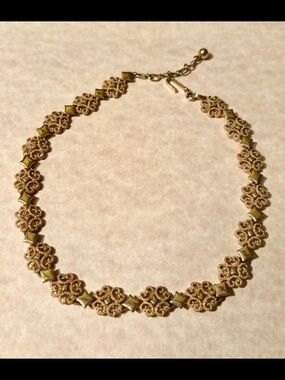 Avon Gold-Tone Necklace with Olive Green Accents